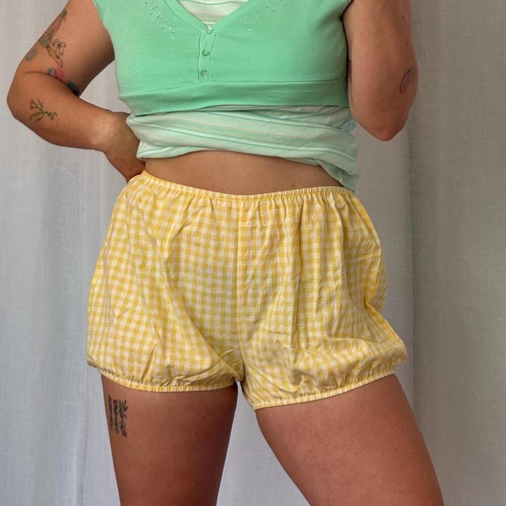 ✿ yellow gingham bloomer shorts cottagecore lounge shorts ♡ - Picture 3 of 5